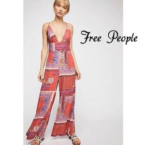 Free People Margarita Bohemian Patchwork Jumpsuit EUC 2